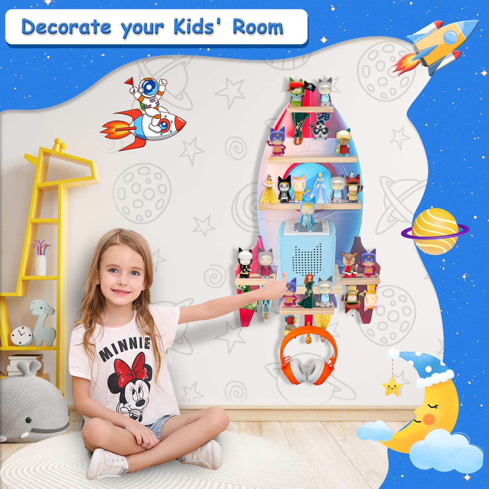 Taladad for Toniebox 2/1, Tonie Shelf Wall Mounted,Tonies Figures Tonies Storage,Magnetic Wooden Floating Shelves Compatible with Tonie Box Player Character for Children Room