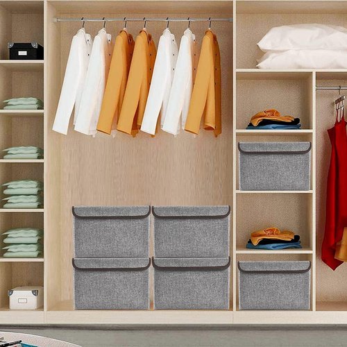Bagnizer Foldable Storage Bin - Large 22 Quart Organizer with Flip-Top Lid & Handles | Gray, 4 Pack (14.6 x 9.5 x 9.5”)