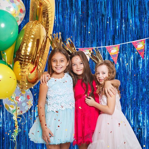Blue Metallic Tinsel Foil Fringe Curtains - 2 Pack 3.3x8.3 Feet | Perfect for Birthday & Halloween Decor