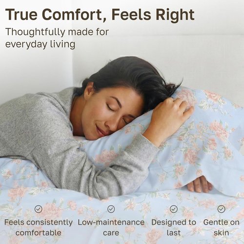 California Design Den Bed Sheets Set - Soft Cotton, 400 TC, Award-Winning Quality, Floral Blue/Pink, Full Size