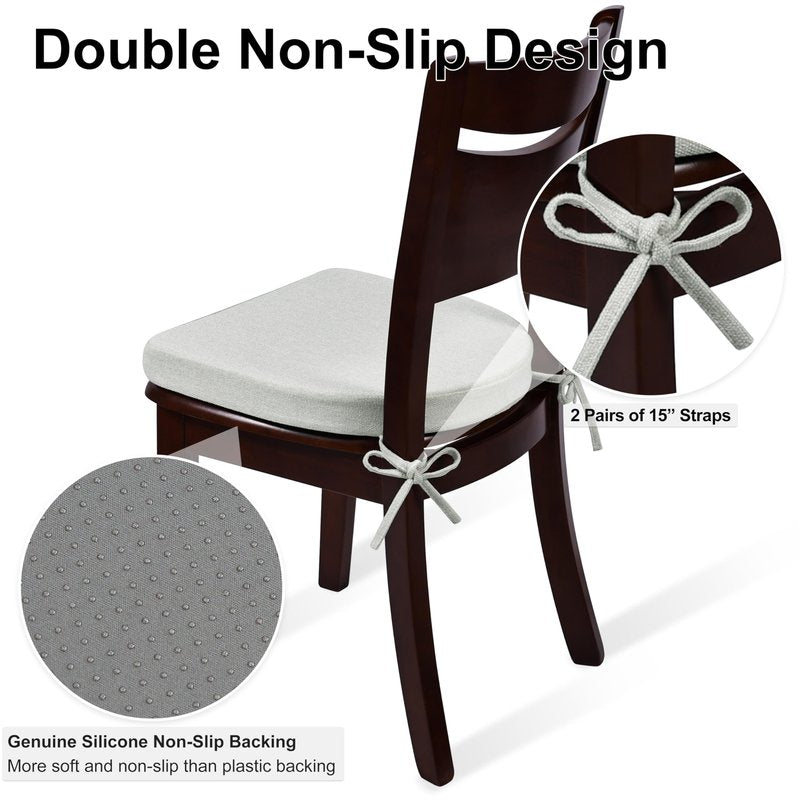 Shinnwa Kitchen Chair Cushions Set of 6, Non-Slip Dining Chair Cushions with Ties and Machine Washable Cover, 6 Pack, 17 x 16.5 x 2in, Off White