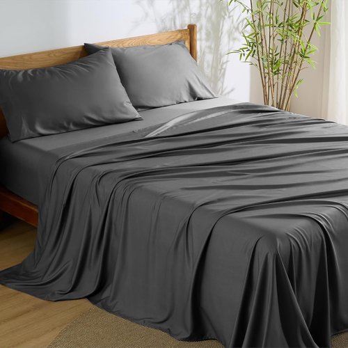 Bedsure Cooling Bed Sheets - Soft Rayon from Bamboo | Breathable Deep Pocket Full Size Bedding, Grey