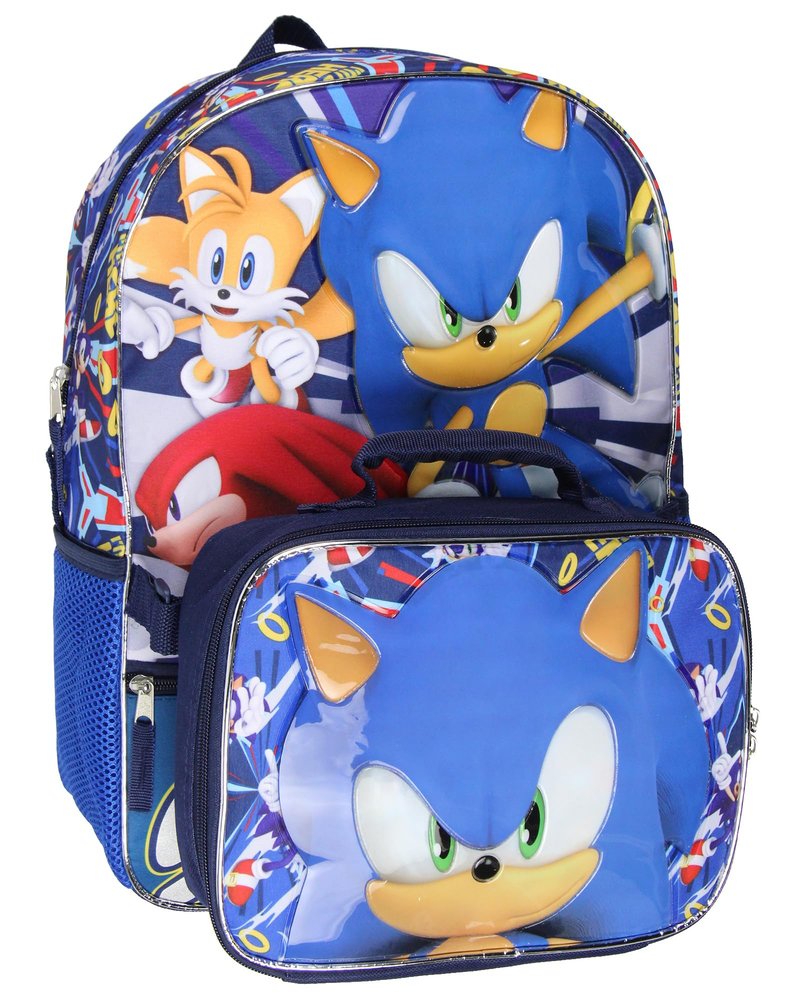 AI ACCESSORY INNOVATIONS Sonic The Hedgehog Tails And Knuckles Kids School Travel Backpack 2 Piece Set With Detachable Lunch Box