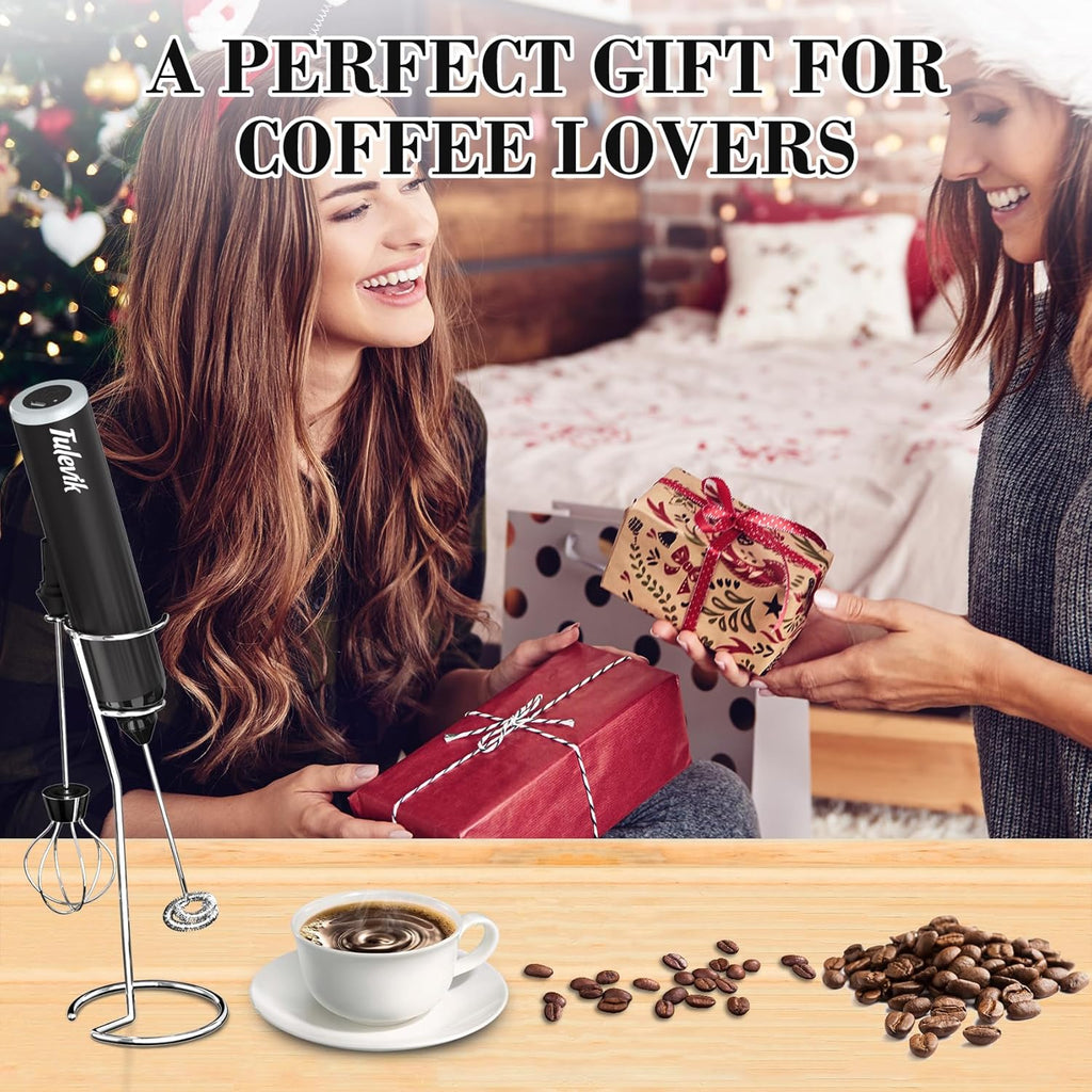 Skiennix Electric Milk Frother - Handheld USB Rechargeable Wand with 3 Speeds for Coffee, Latte, Cappuccino, Hot Chocolate - Black