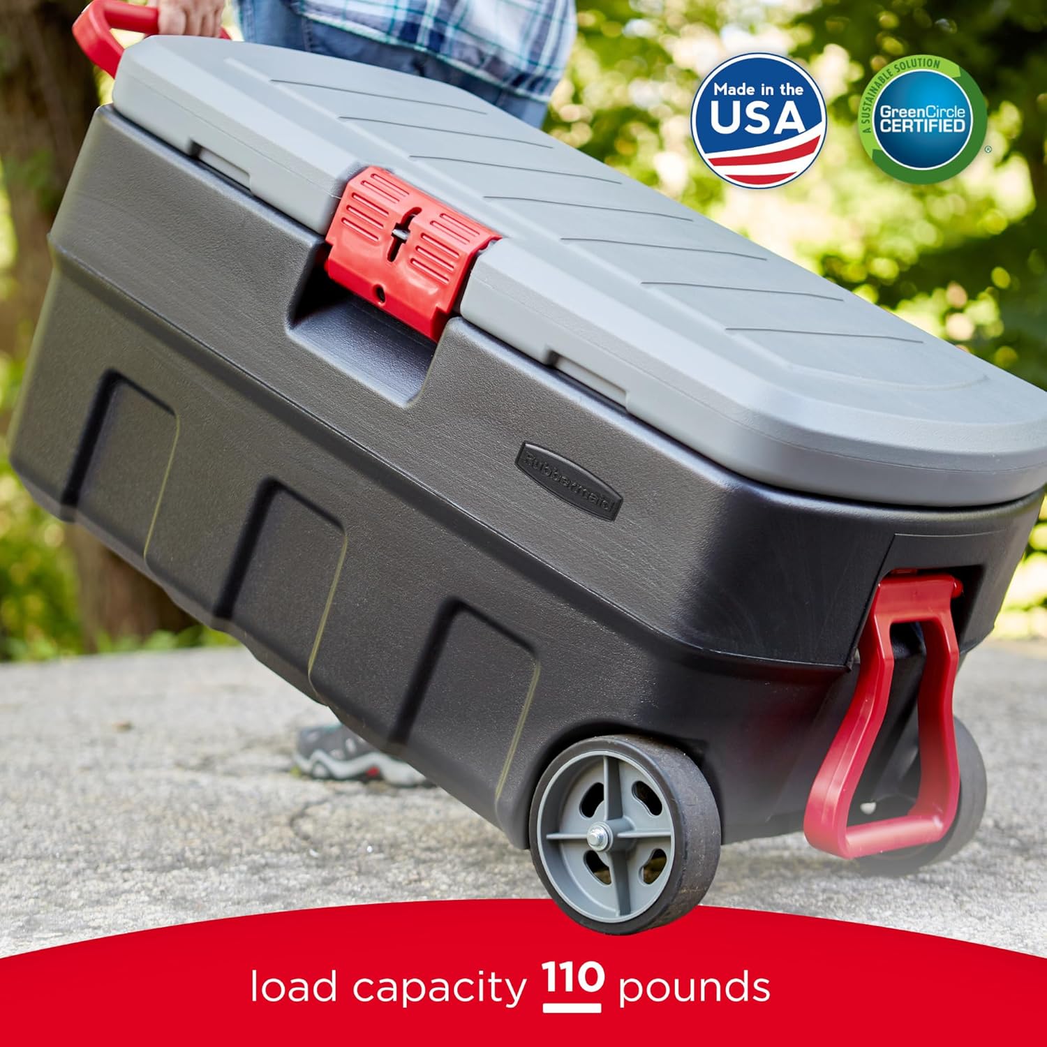 Rubbermaid ActionPacker 35 Gallon Storage Bin - Lockable, Durable Plastic with Wheels | Gray & Black