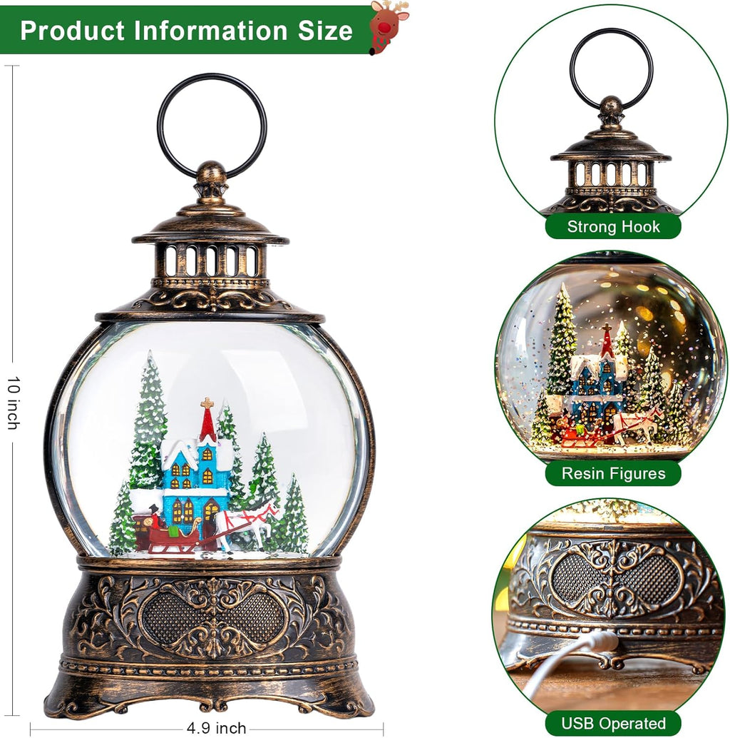 Regine Switzerland Christmas Snow Globe - Musical Water Lantern with Timer & USB/Battery Operated | Blue Church Design