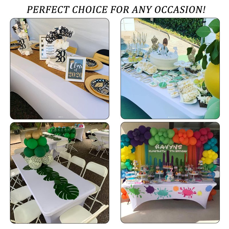 6FT Spandex Table Cover Table Cloth for Folding Tables Fitted Rectangular Tablecover Washable Wrinkle Resistant Polyester Stretch Tablecloth Protector for Wedding Banquet Party (12 Pack, White)