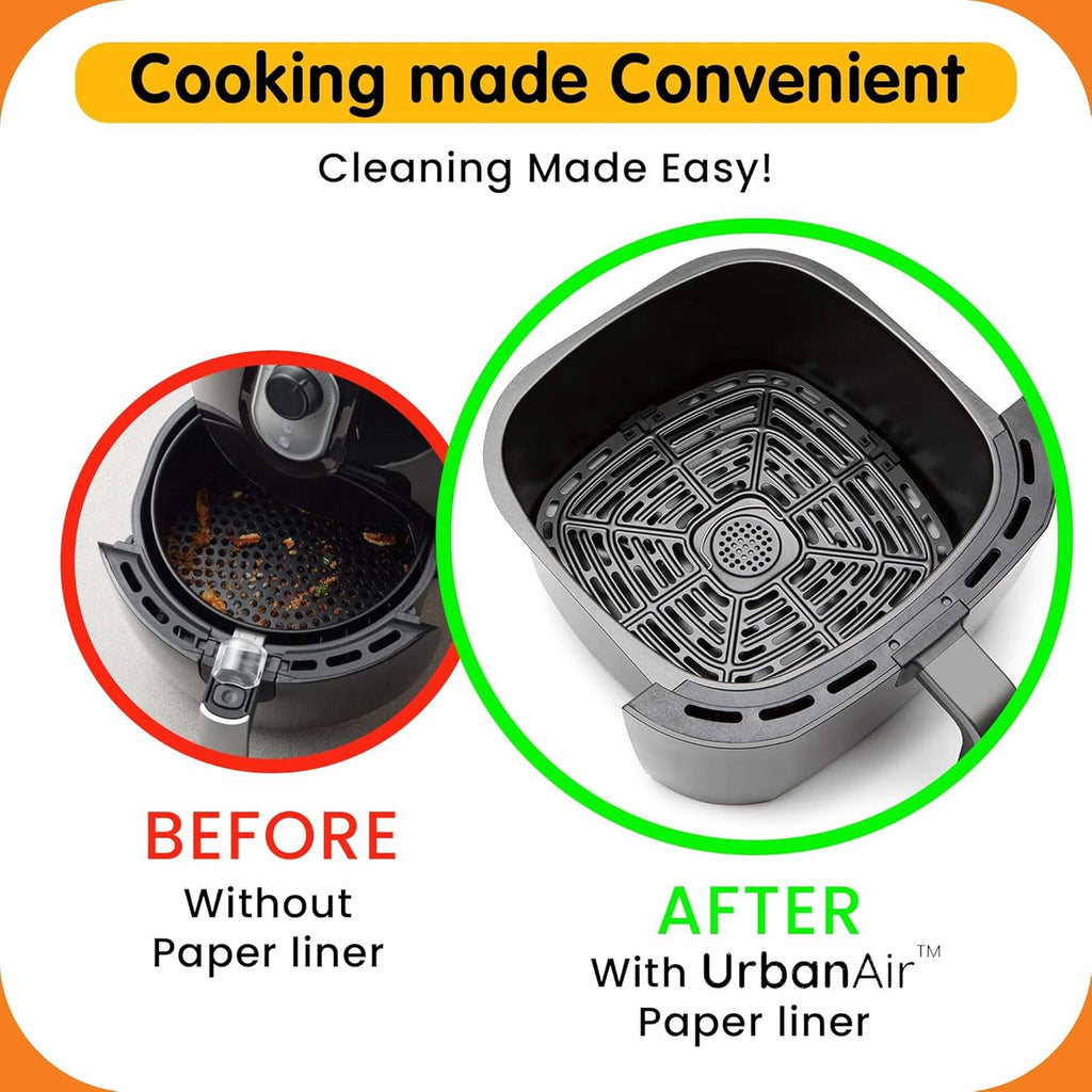 UrbanAir Air Fryer Paper Liners - 125 Non-Stick, Heat-Resistant Sheets for Easy Cleanup | 6.5-Inch Size