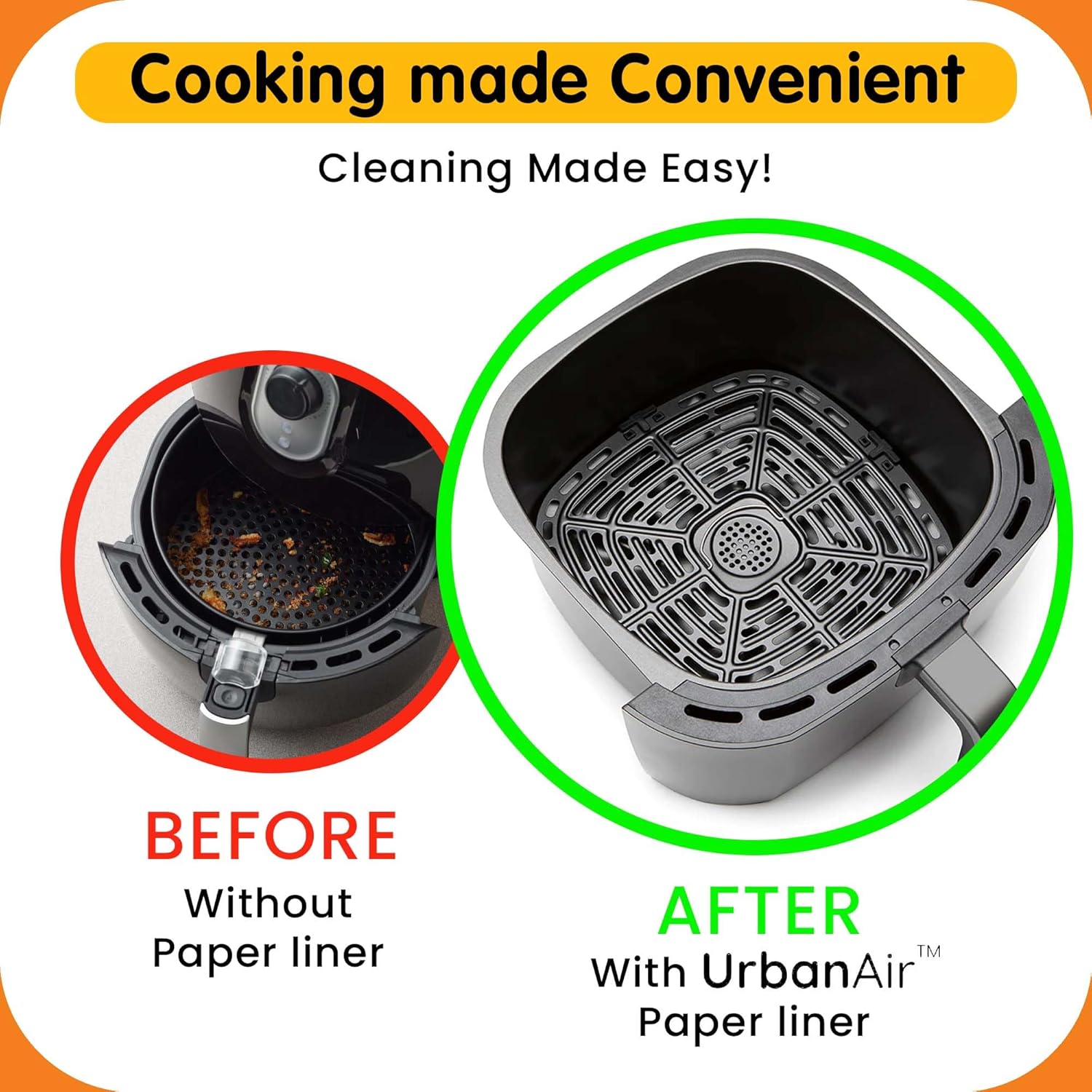 UrbanAir Air Fryer Paper Liners - 125 Non-Stick, Heat-Resistant Sheets for Easy Cleanup | 6.5-Inch Size