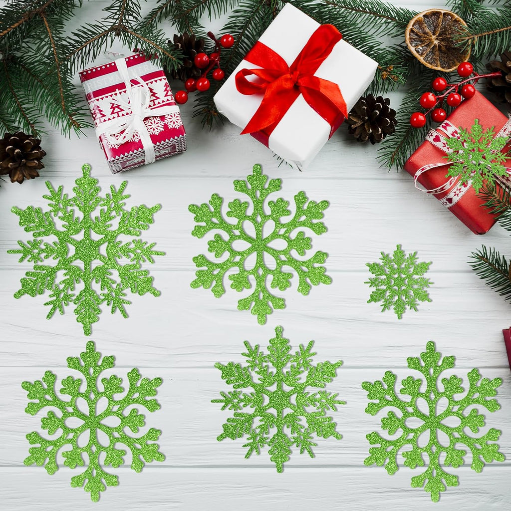 Skiennix 36pcs Christmas Lime Green Snowflake Ornaments - Plastic Hanging Decor for Holiday Home & Parties