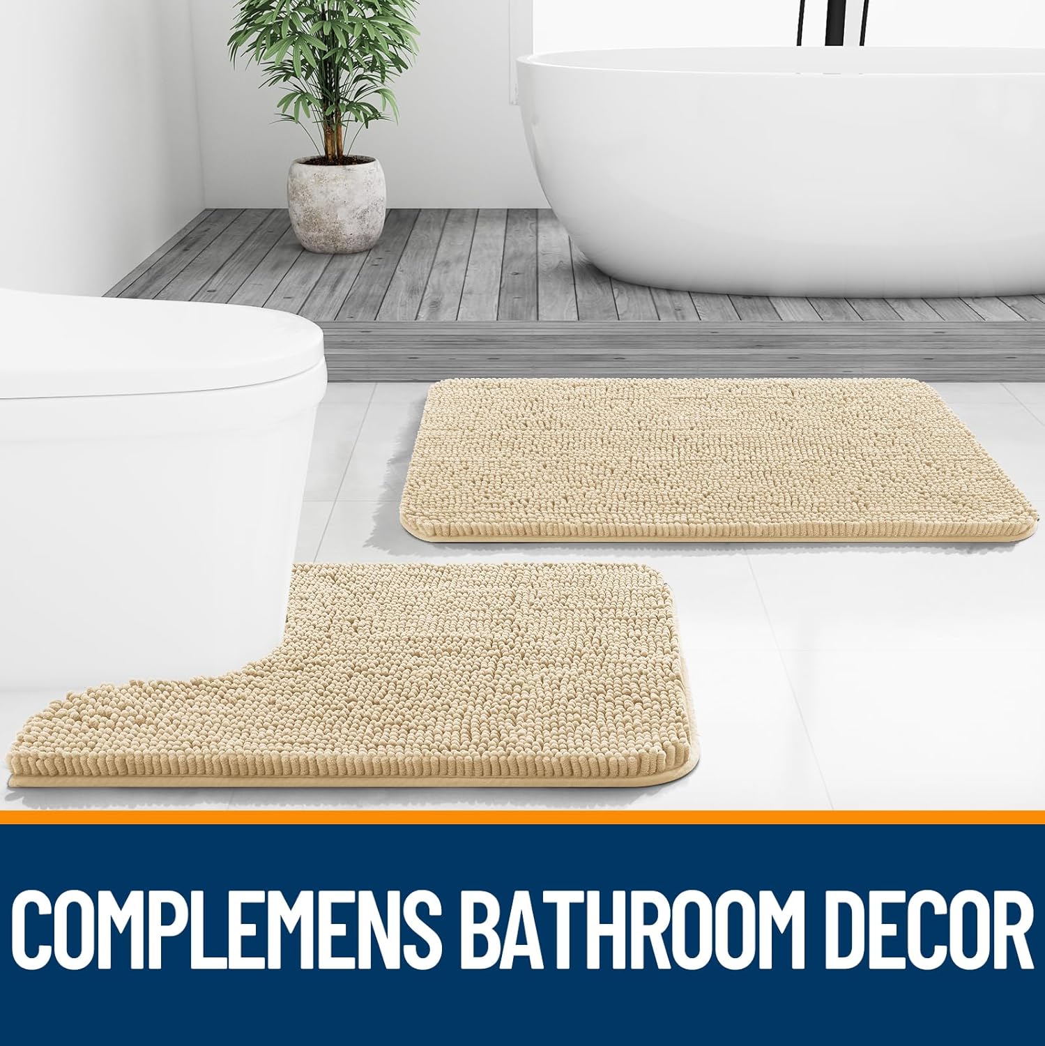 OLANLY Bath Rugs - Extra Soft Chenille, Quick Dry & Machine Washable | 35x24 Inches, Beige
