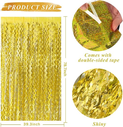 Gold Backdrop | Foil Curtain Decorations for Birthday, Bachelorette & Party Photo Booths - Streamers Included