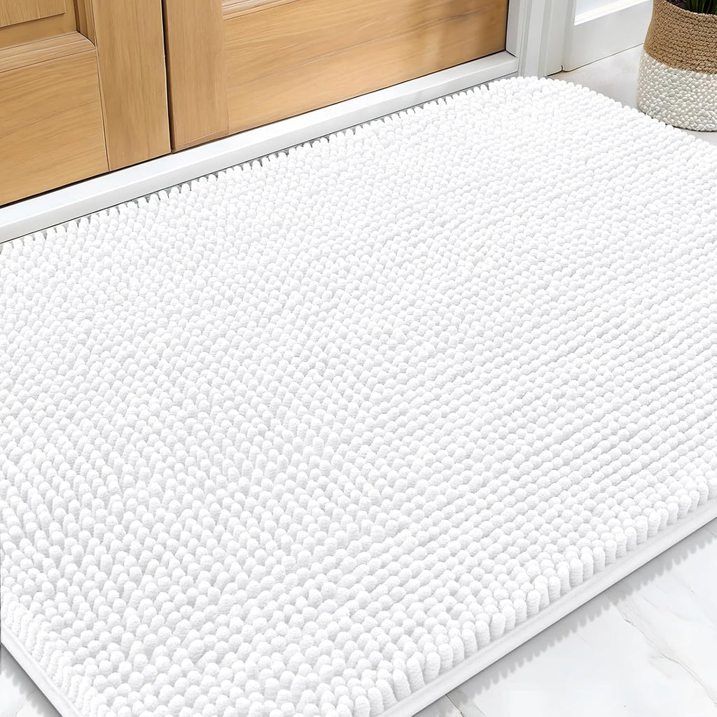 OLANLY Dog Door Mat - Absorbent Non-Slip Washable Doormat for Muddy Paws | 30x20 Inches, Quick Dry Chenille, White