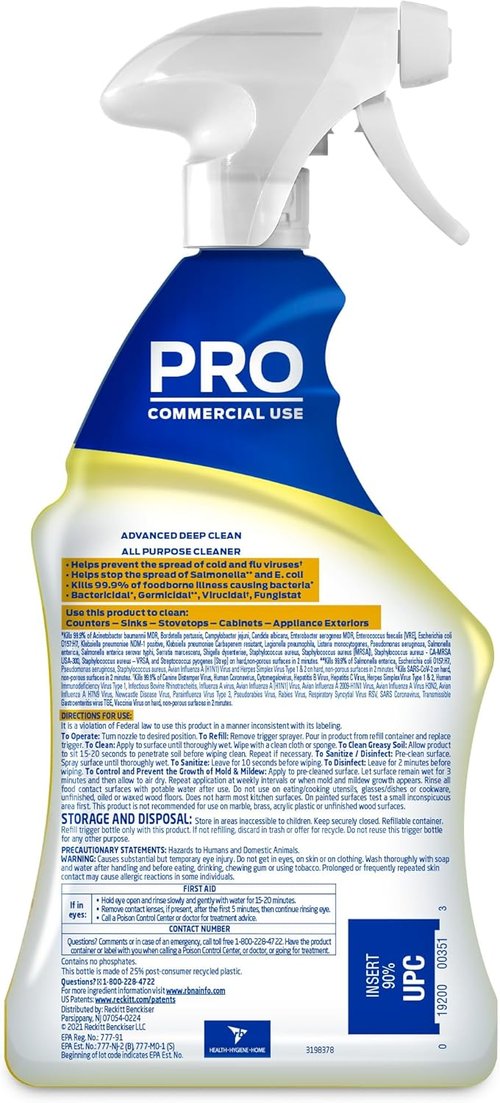 Lysol Pro All-Purpose Cleaner - Deep Cleaning Disinfectant Spray - Lemon Breeze Scent - 32 oz Bottle (Pack of 12)