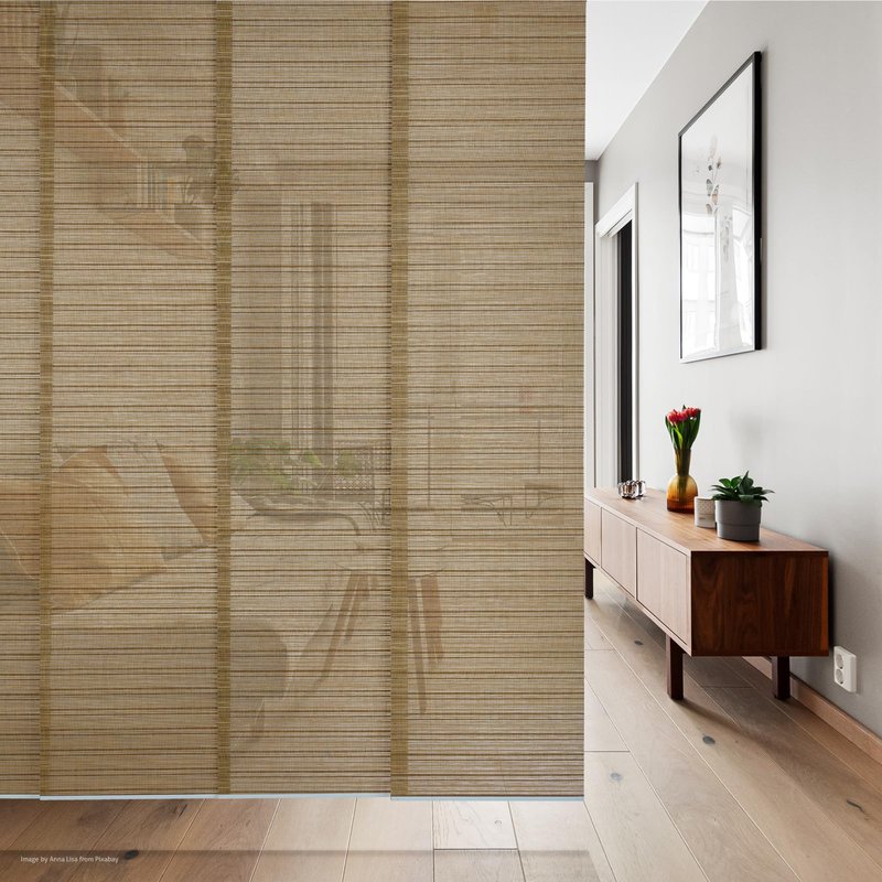 PieceNat Replacement Fabric Panels for Sliding Glass Door (4-Pack, 23"x96"), Fabric Only, Natural Woven Blind Slats, Trimmable, Sheer, Track & Bottom Rail Not Included,Caramel Brown