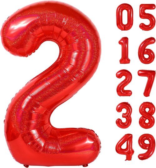 Laser Red Number 2 Balloon - 40 Inch Birthday Decoration for Second Birthday Party Supplies