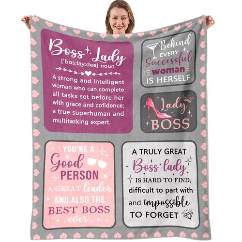 Nahjiiem Boss Lady Throw Blanket, Best Bosses Day Birthday Gift for Women, for Bosses Female, Supervisor Manager Gifts for Women, Boss Lady Appreciation Day Gift Blanket 50"×60"