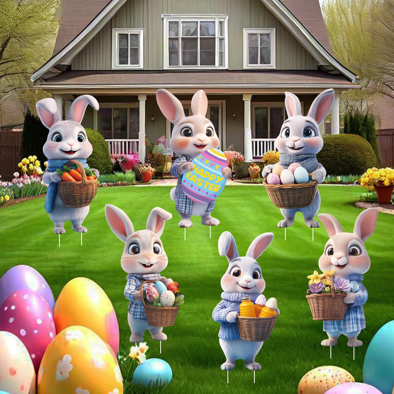 Skiennix Bunny Yard Signs - Cute Rabbit Garden Decor with Stakes for Easter Celebration | 6 Pcs Brown