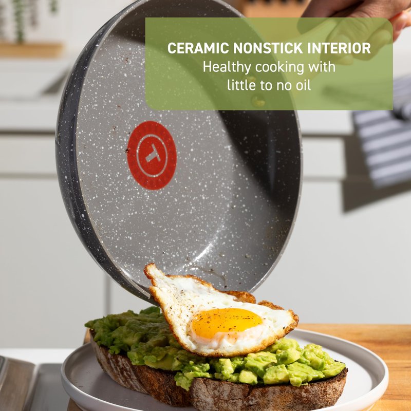 T-Fal Revive Ceramic Nonstick Sauce Pan with Lid, 3 Qt, Oven Safe to 350°F Cookware,with Stay-Cool Handle, Stone Grey