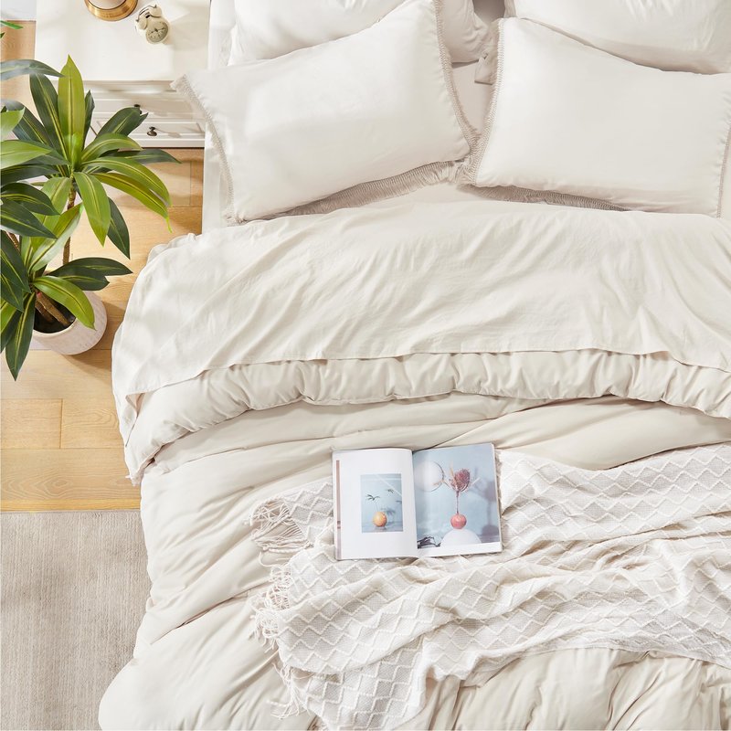 Andency King Size Comforter Set 7 Pieces, Beige Bed in a Bag King Fluffy Boho Tassel Bed Set, Cream Fringe Bedding Set with Quilt Comforter, Sheets, Pillowcases & Shams