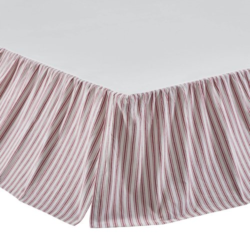 Timeless Ticking Red Stripe Ruffled Twin Bed Skirt, Farmhouse Country, Christmas Décor, 16" Drop