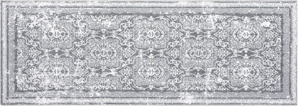 Vaukki Vintage Shaggy Hallway Runner Rug - Soft Non-Slip 2' x 6' Boho Entryway Mat | Grey Washable Carpet for Kitchen & Bathroom