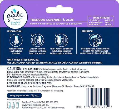 Glade PlugIns Refills Air Freshener - Tranquil Lavender & Aloe Scent, 5 Count | 3.35 Fl Oz