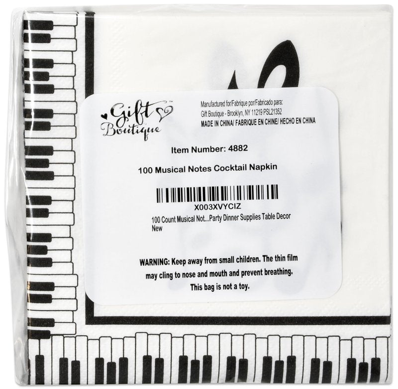 Gift Boutique 100 Count Musical Notes Cocktail Beverage Napkins Disposable Paper Decorative Black & White Music Piano Keys Dessert Napkin Karaoke