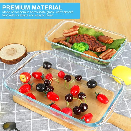 KOMUEE Glass Baking Dish Set - 8 Rectangular Bakeware Pans with Lids for Lasagna & Leftovers - Gray