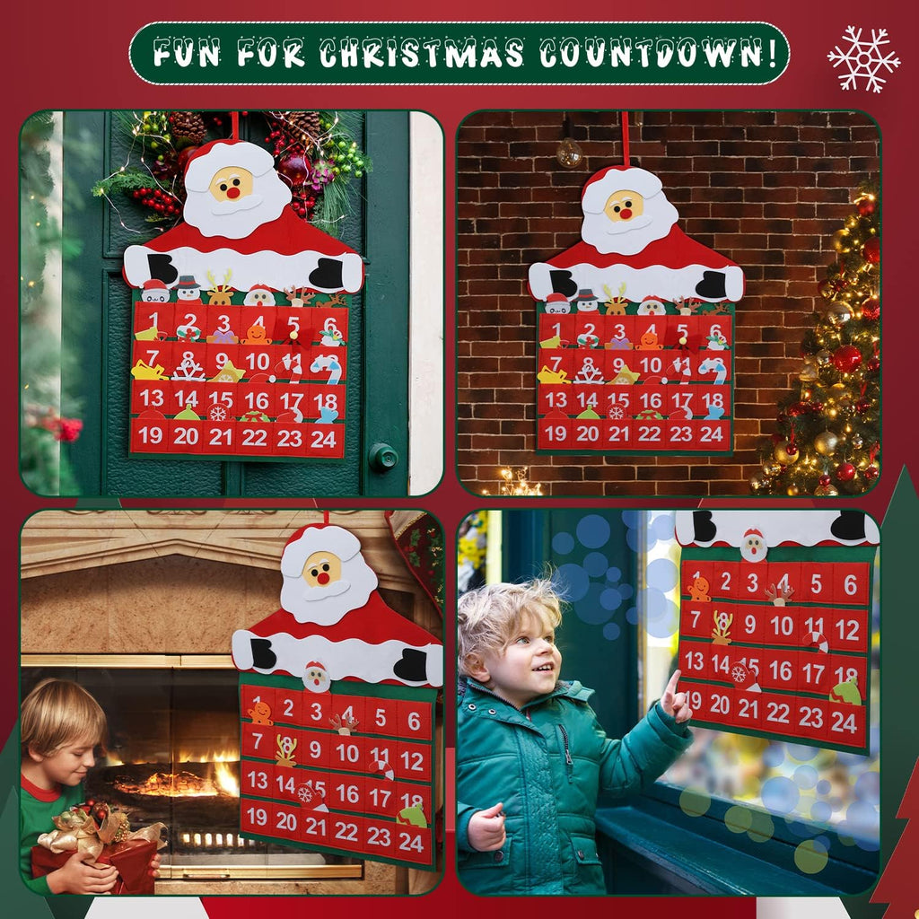 TOY Life Christmas Advent Calendar - 24 Pocket Countdown Calendar for Kids | Felt Santa Decoration