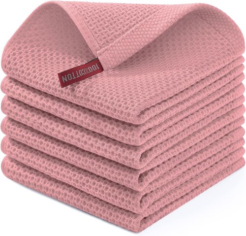 Homaxy 100% Cotton Dish Cloths - Ultra Soft, Absorbent & Quick-Drying | 12x12 Inches, 6-Pack in Dried Rose