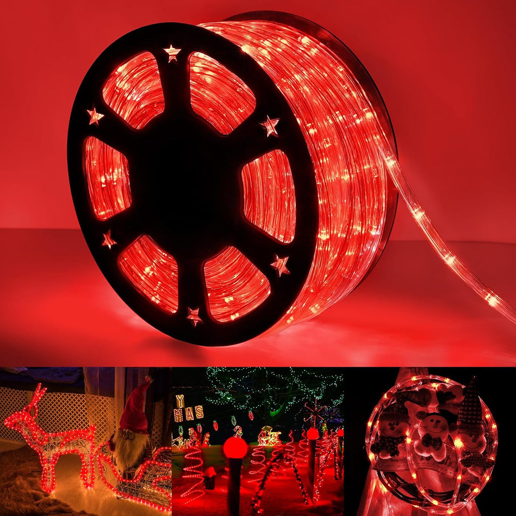 Skiennix 150ft LED Rope Lights - Waterproof, Flexible Tube Lighting with 8 Modes | Red for Indoor & Outdoor Decor