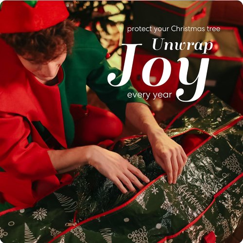 Christmas Tree Storage Bag - Durable Waterproof Zippered Bag for 7.5 Foot Artificial Tree | Protects Against Dust & Moisture (Green Printed)