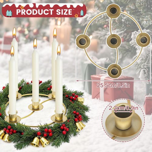 Gold Advent Ring Candle Holder by [Brand Name] - 2 Pack Metal Table Decoration for Christmas Festivities