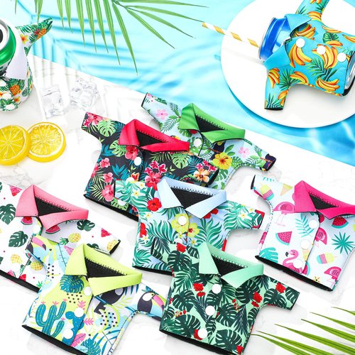 Funtery 12 Pack Can Shirt Cooler Sleeves 12 oz Summer Hawaiian Tropical Funny Can Cooler Bulk for Beer Beverage Soda Birthday Beach Themed Party Favor (Vivid Style)