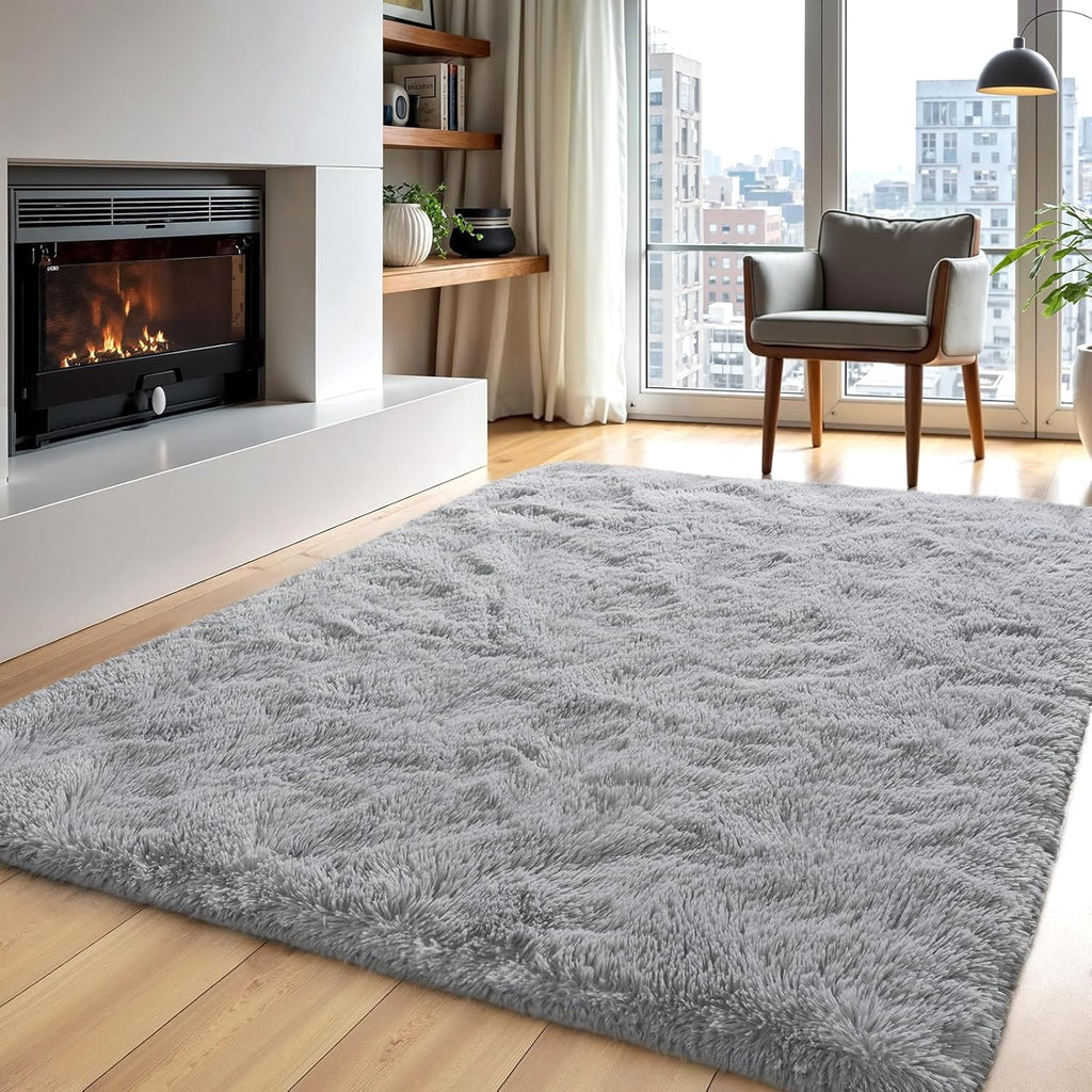 Zentavio Area Rugs - Soft Fluffy Grey Shag Carpet for Living Room & Bedroom | 4x6 Plush Design