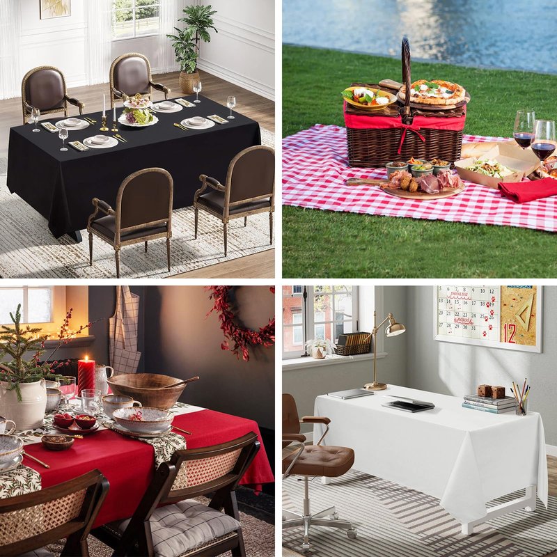 ABCCANOPY 2 Pack Rectangle Polyester Tablecloth 90 x 132 Inch Indoor Outdoor Stain-Resistant Washable Heavy-Duty Fabric Table Cover Elegant Home Decor Red