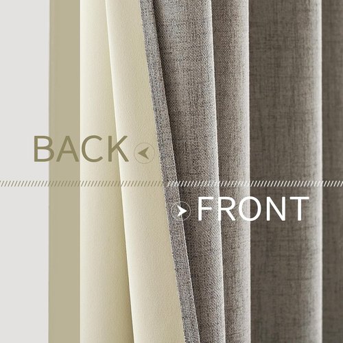 MIULEE Blackout Linen Curtains - 100% Thermal Insulated Greige Drapes | Room Darkening 52x72 Inch (2 Panels)