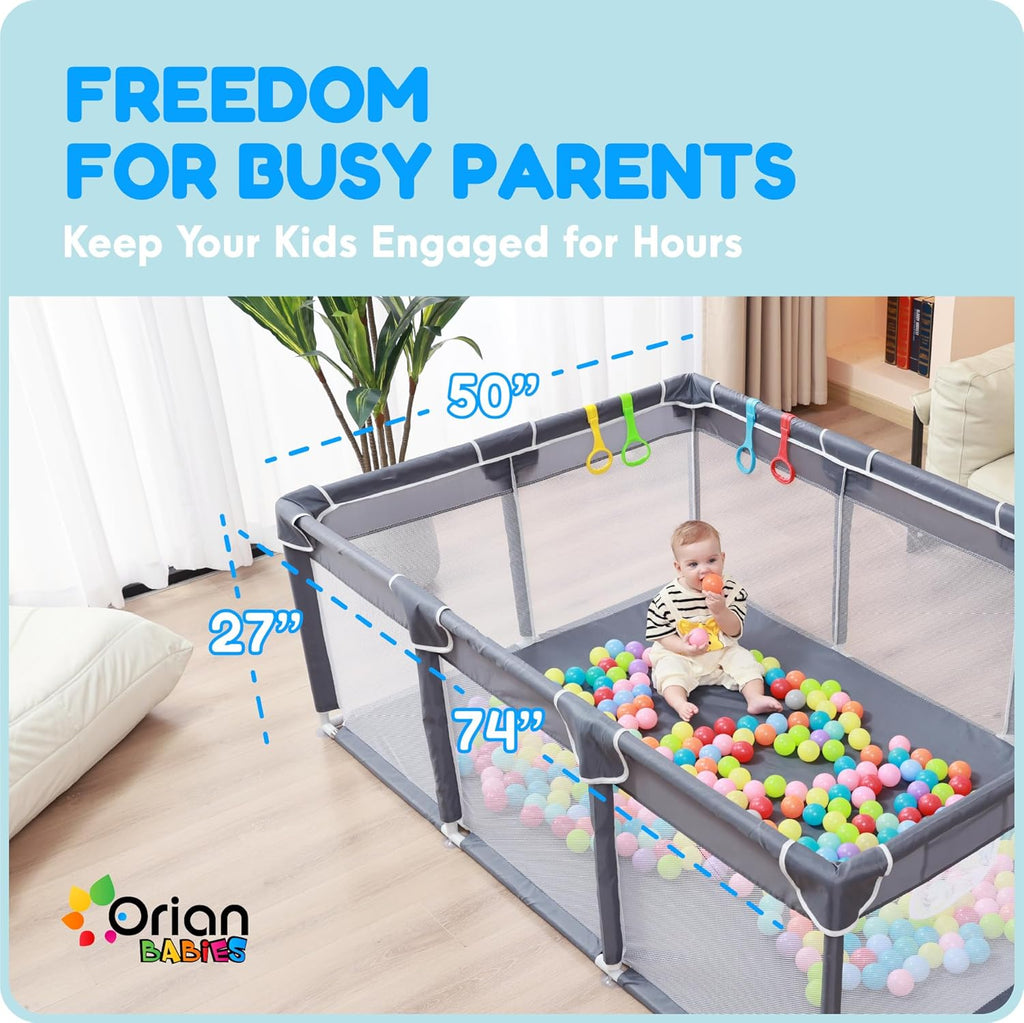 Orian Playpen - Large 50x74 Baby Play Yard with Sturdy Mesh Sides | Safe Indoor & Outdoor Play Area