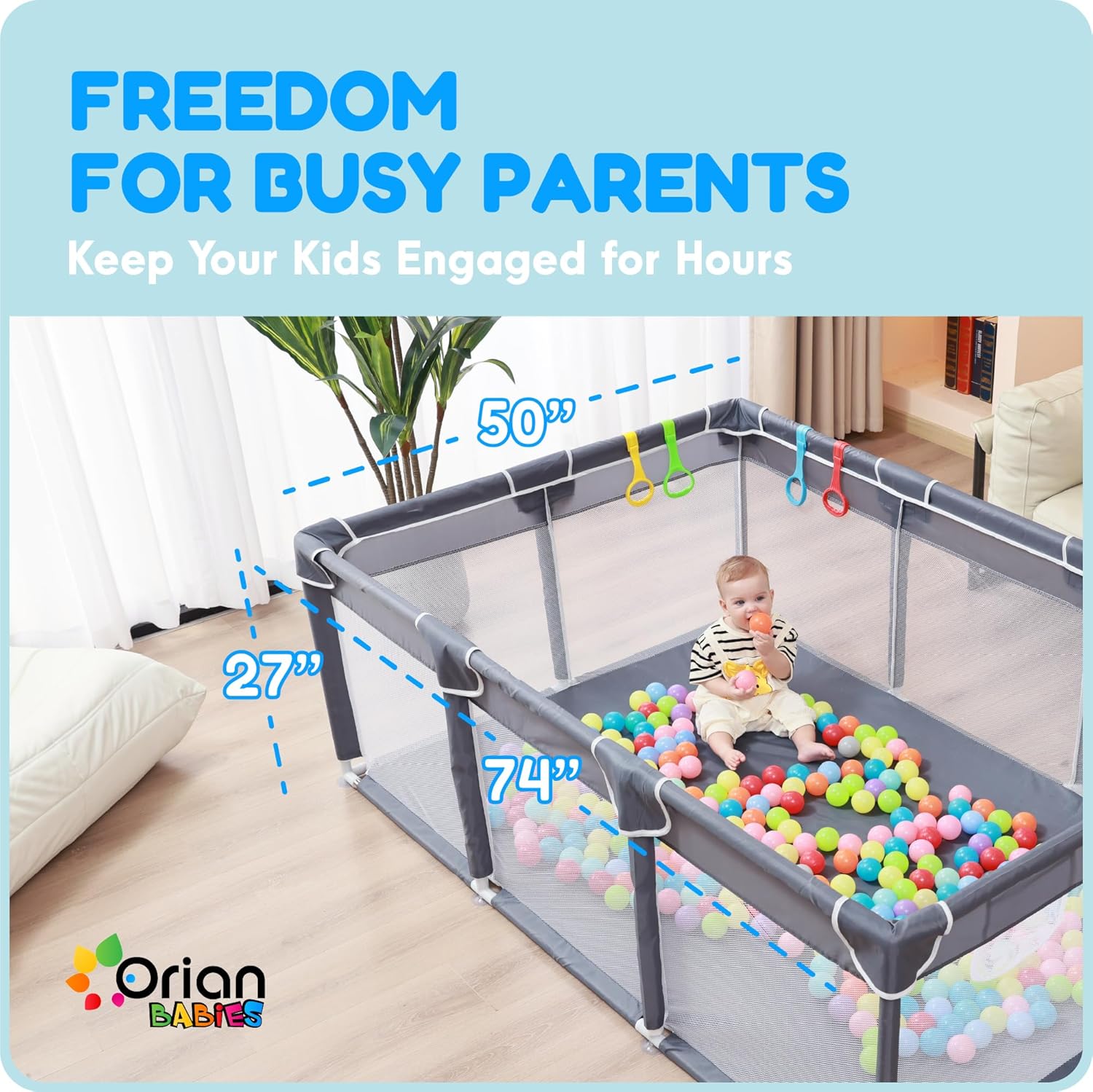 Orian Playpen - Large 50x74 Baby Play Yard with Sturdy Mesh Sides | Safe Indoor & Outdoor Play Area