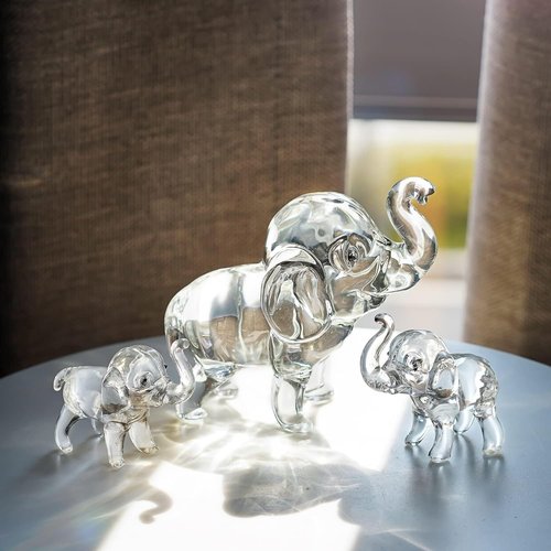 HDCRYSTALGIFTS Crystal Elephant Figurines Set - Lucky Glass Animals Home Decor | 3.5'' Mother & 2'' Babies