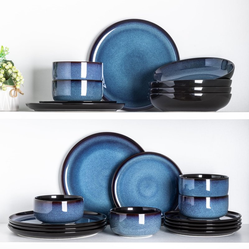 Ceramic Dinnerware Sets for 4,Handcraft Wavy Rim Stoneware Plates and Bowls Sets,Highly Chip and Crack Resistant | Dishwasher & Microwave & Oven Safe Dishes set,Service for 4 (12pc)-White &Wave
