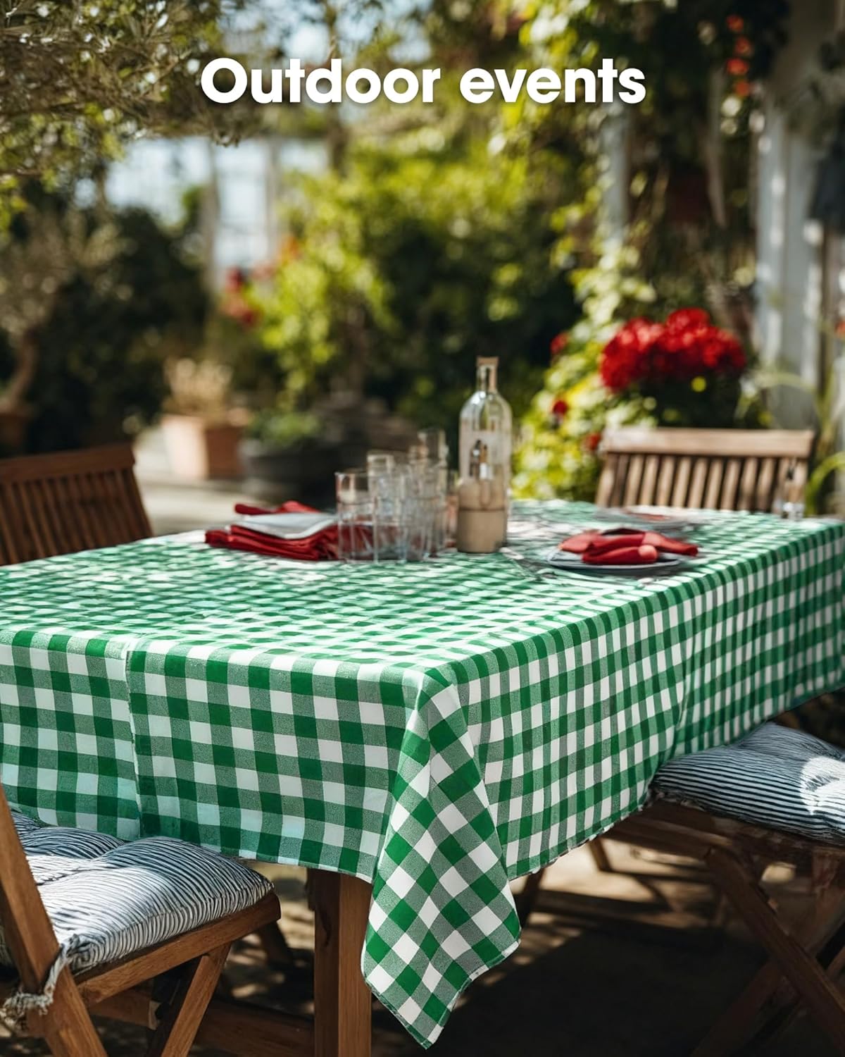 Pureegg Premium Disposable Table Covers - 10 Pack, 54x108 Inch Black for Rectangular Tables | Green Plaid Design