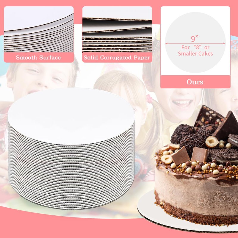 40 Pcs 9inch White Cake Boards,Cake Boards 9 inches Round,Food-Graded Corrugated Cardboard Cake Rounds Ideal for Baking, Cake DIY, Dessert and Crafting(White, 9inch/40Pcs)