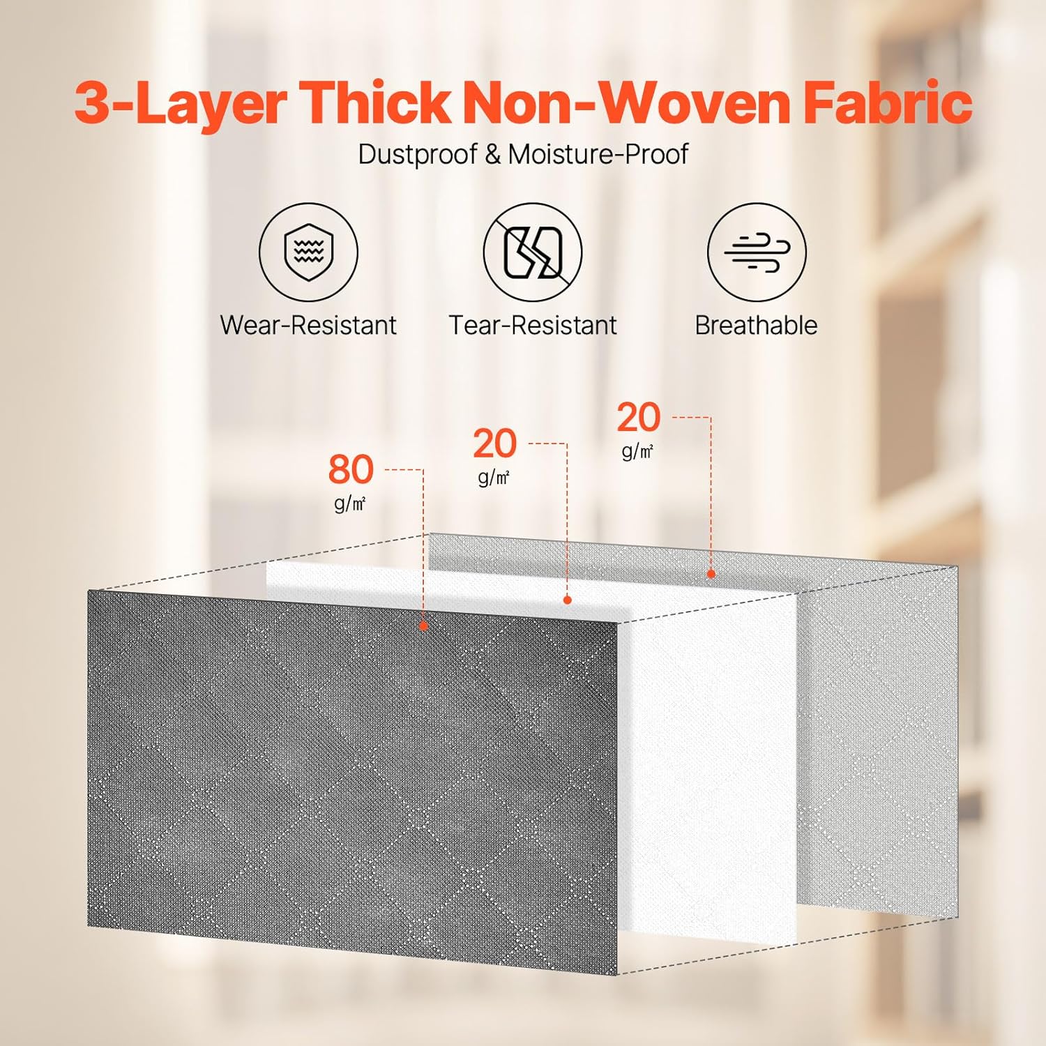 VEVOR 60L Large Storage Bags - 6 Pack Foldable Closet Organizers with Handles | Grey Non-Woven Fabric