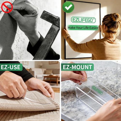 EZlifego Double Sided Tape - Heavy Duty Nano Adhesive for Picture Hanging | 9.85FT Clear Strips