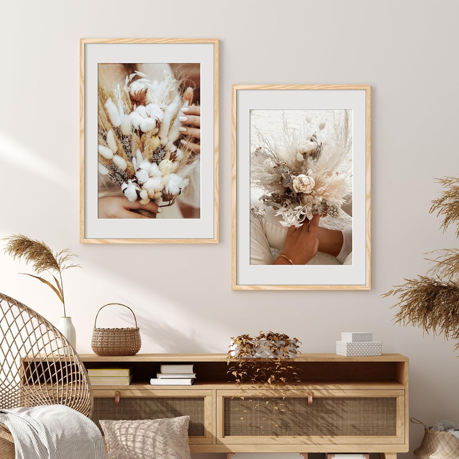 Upsimples 20x30 Poster Frame - Versatile Wall Hanging for 16x24 with Mat or 20x30 Without Mat, Natural Finish