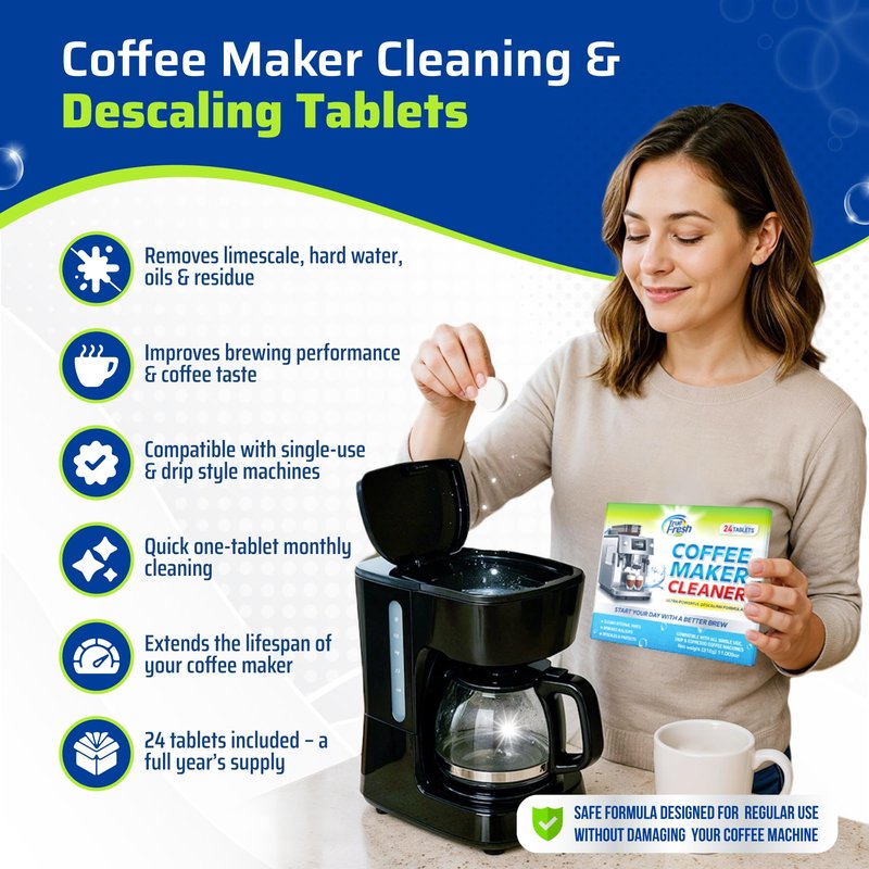 True Fresh Coffee Machine Descaler & Cleaner Tablets - 24 Count, 1 Year Supply, Deep Clean, Removes Limescale & Hard Water Buildup, for Keurig, Nespresso, Breville, Delonghi, Ninja, Miele, Jura Makers