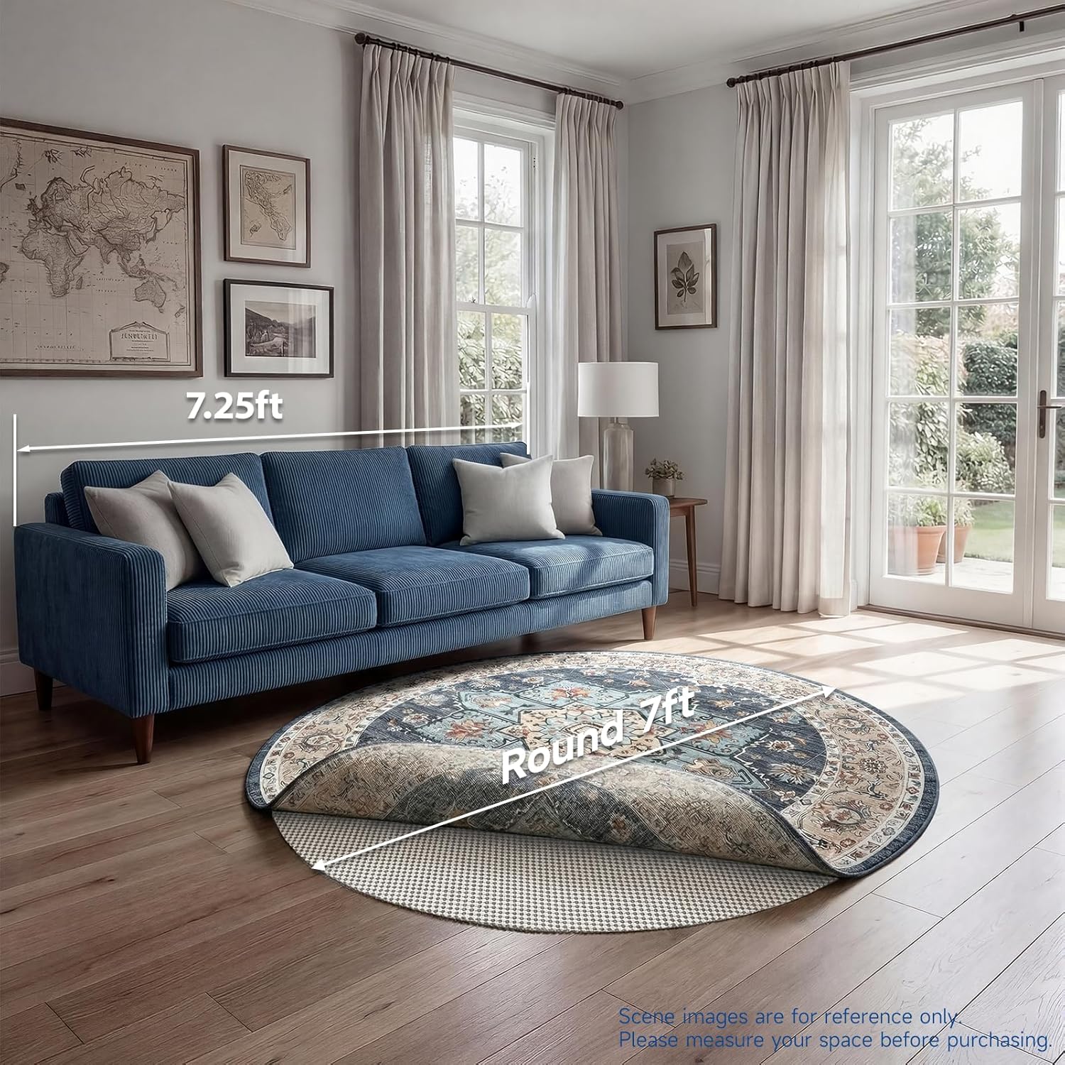 Veken Round Rug Pad Gripper - 7x7 Ft Non-Slip Mat for Hardwood & Tile Floors | Keeps Rugs Secure