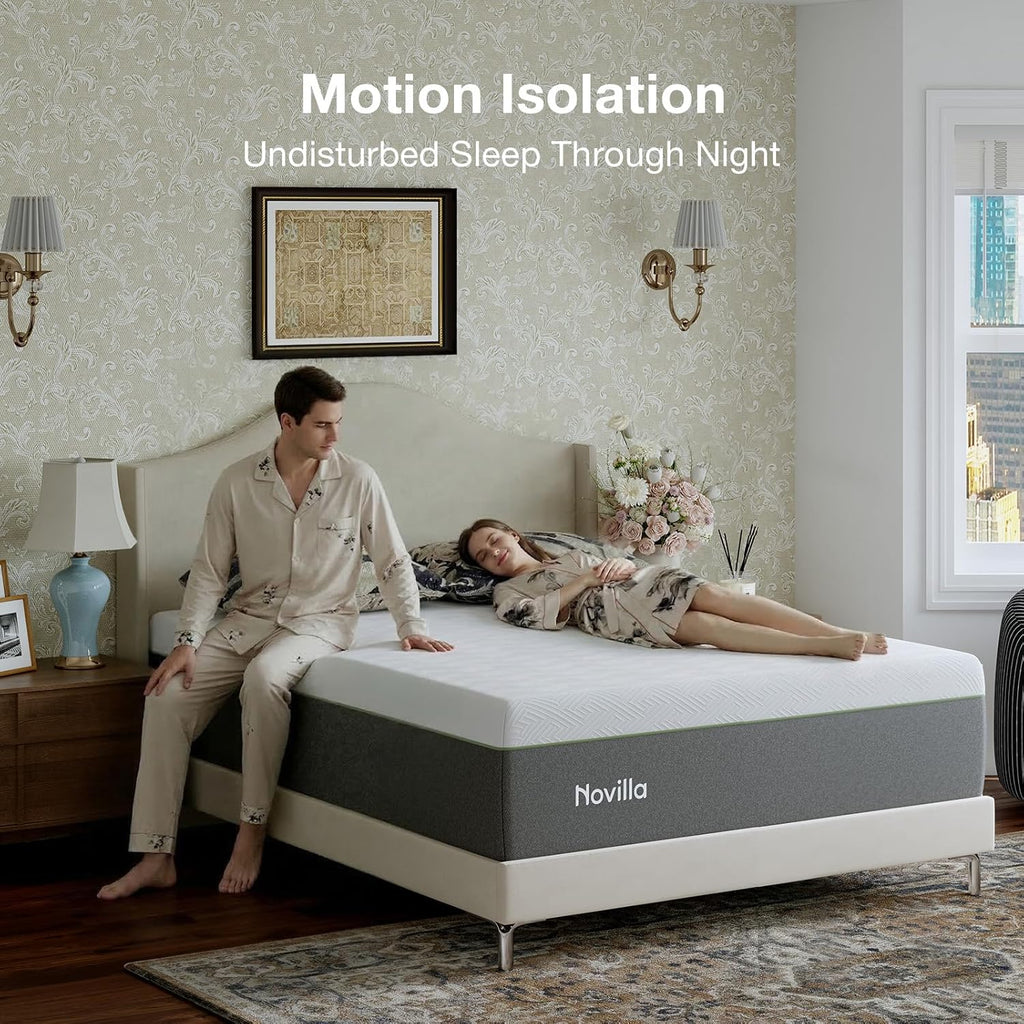 Novilla Bliss Green Tea Mattress - 12 Inch Gel Memory Foam Queen Size for Hot Sleepers | Cool Comfort & Back Pain Relief